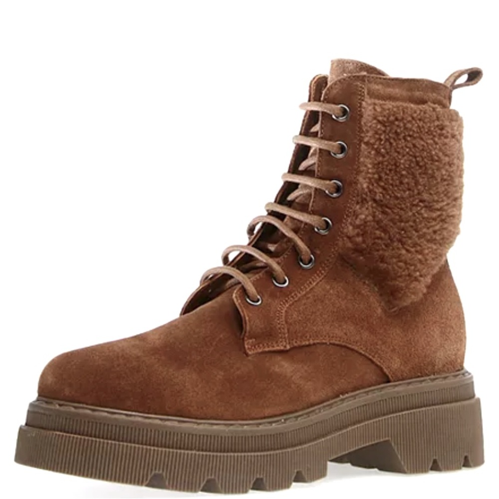 NIB Voile Blanche Cleofe Italy Brown Suede Shearling Combat Hiking Boots 38 NEW
